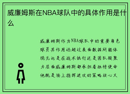威廉姆斯在NBA球队中的具体作用是什么